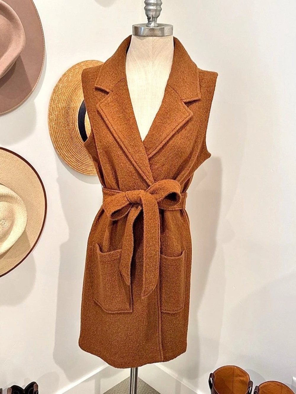 Tahari Brown Belted Long Vest dress Like New